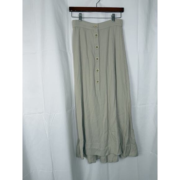 Christy Dawn XS Button Front Maxi Skirt Beige Blue Pinstripe Cottagecore - Picture 1 of 11